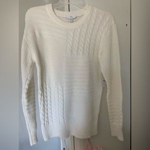 NWT Women's Patchwork Mixed Stitch Sweater, Winter White Size XS